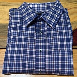 Jos. A. Bank Navy Plaid Button-Down Shirt with White and Burgundy Accents, XXL